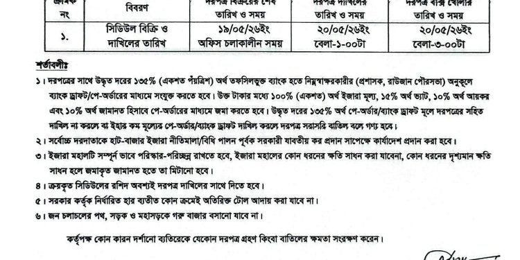 অস্থায়ী কোরবানী পশুর হাট-২০২৬ ইজারা বিজ্ঞপ্তি